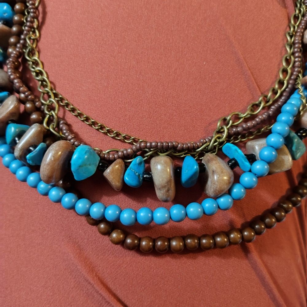 Turquoise and Brown Beaded Necklace